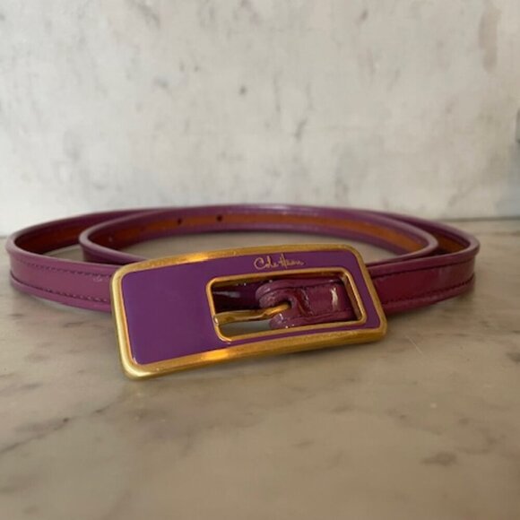 COLE HAAN Womens Purple Logo Buckle Patent Slim Skinny Belt main image 7
